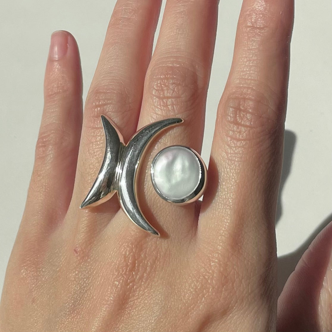 Double Moon Pearl Ring